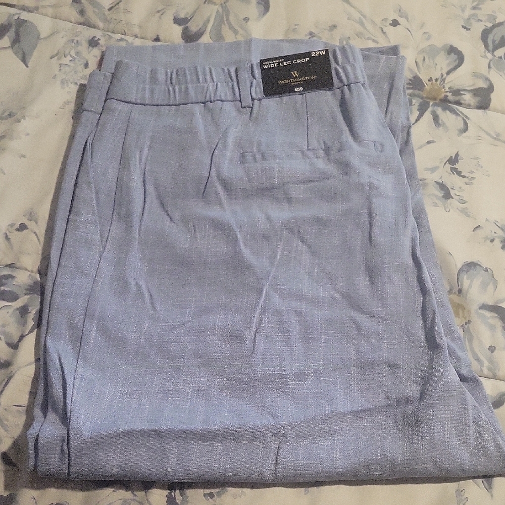 Worthington High-Waist Wide Leg Crop Pants in Blue NWT